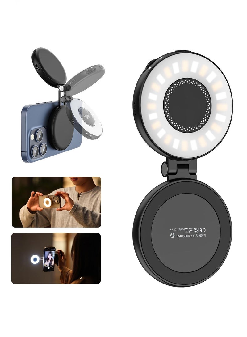 اوليو ضوء سيلفي مغناطيسي متعدد الاستخدامات، متوفر بثلاثة ألوان. ضوء سيلفي محمول، مناسب لأجهزة آيفون، والكاميرات، وأجهزة الكمبيوتر، وأجهزة الكمبيوتر المحمولة، وتيك توك، وأدوات التجميل، ومكالمات الفيديو، وتصوير الفيديو، وأجهزة التدوين. أسود. - Image 1